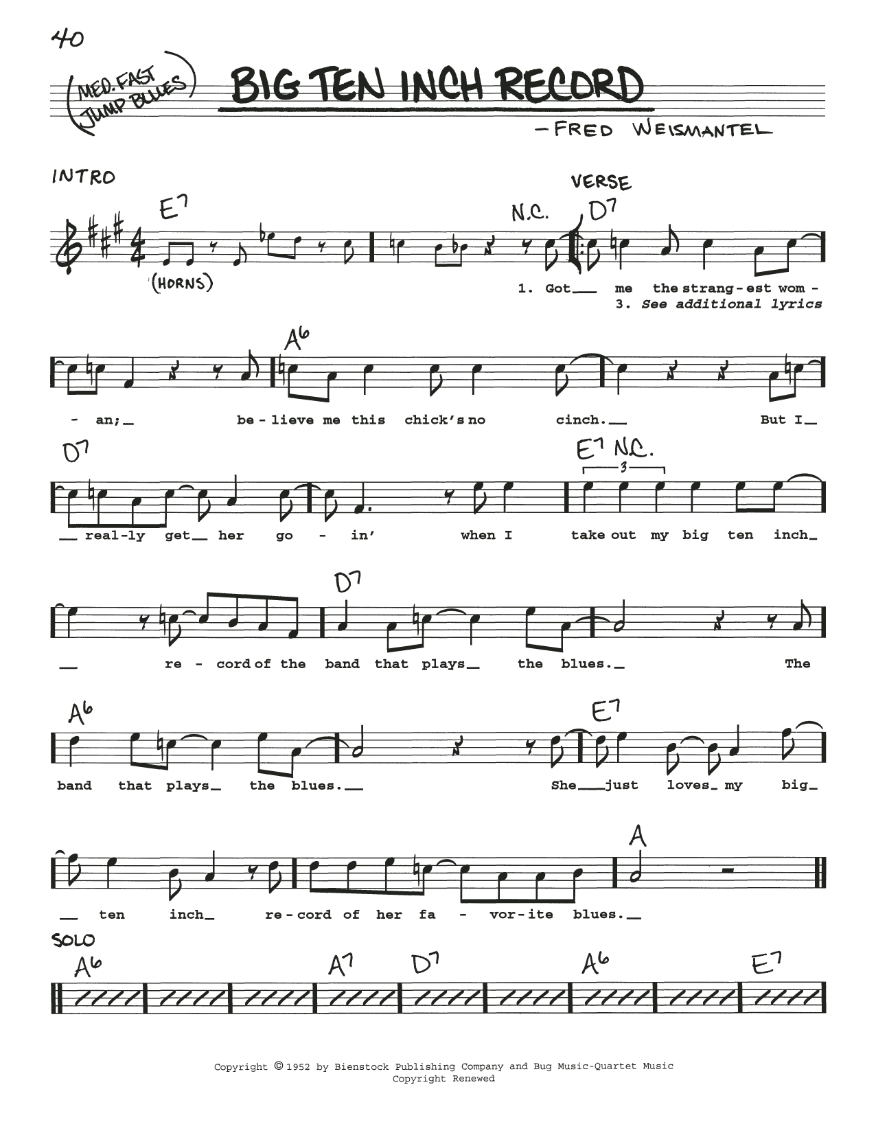 Bull Moose Jackson Big Ten Inch Record sheet music notes and chords arranged for Real Book – Melody, Lyrics & Chords