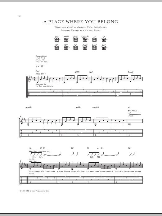 Bullet For My Valentine A Place Where You Belong sheet music notes and chords arranged for Guitar Tab