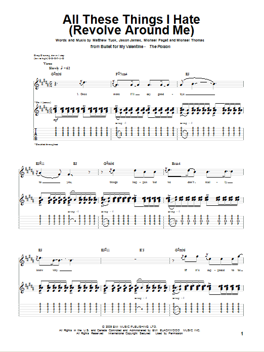 Bullet For My Valentine All These Things I Hate (Revolve Around Me) sheet music notes and chords arranged for Guitar Tab (Single Guitar)