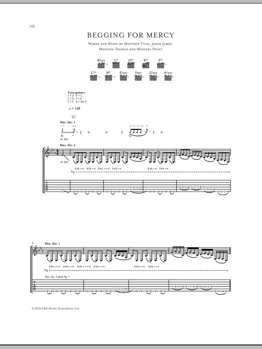 Bullet For My Valentine Begging For Mercy sheet music notes and chords arranged for Guitar Tab