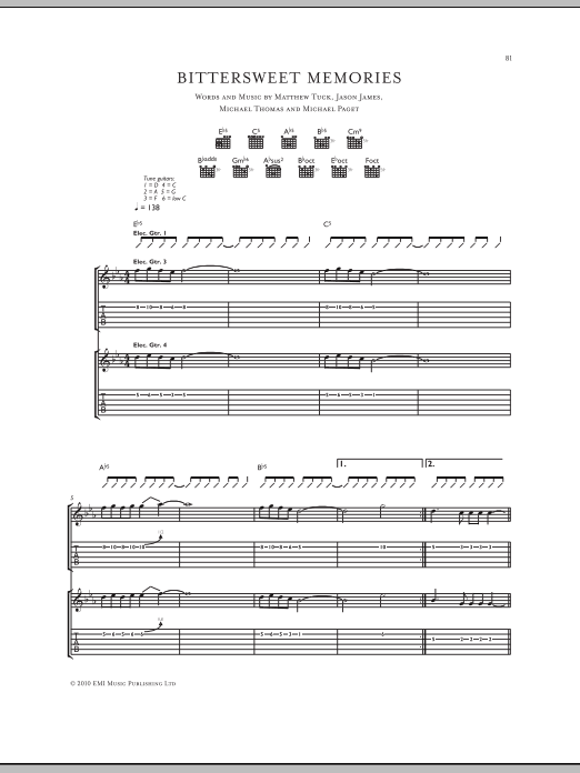 Bullet For My Valentine Bittersweet Memories sheet music notes and chords arranged for Guitar Tab