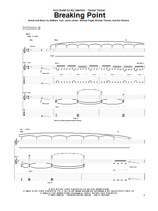 Bullet For My Valentine Breaking Point sheet music notes and chords arranged for Guitar Tab