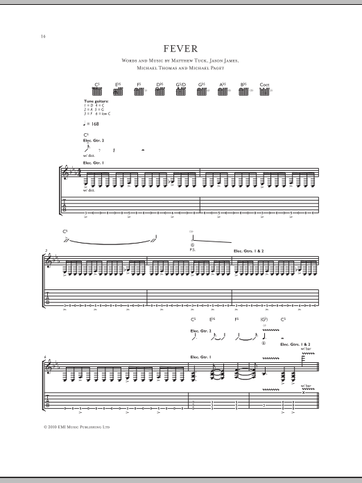 Bullet For My Valentine Fever sheet music notes and chords arranged for Guitar Tab