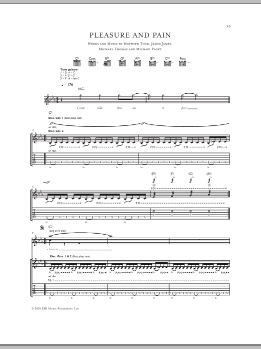 Bullet For My Valentine Pleasure And Pain sheet music notes and chords arranged for Guitar Tab