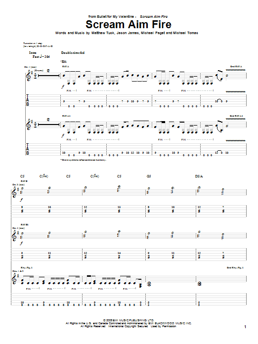 Bullet For My Valentine Scream Aim Fire sheet music notes and chords arranged for Guitar Tab