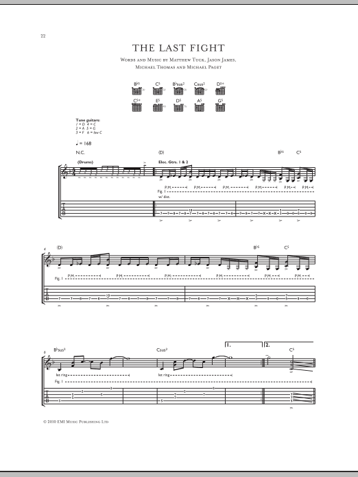 Bullet For My Valentine The Last Fight sheet music notes and chords arranged for Guitar Tab