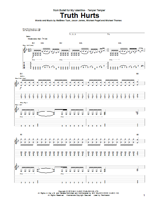 Bullet For My Valentine Truth Hurts sheet music notes and chords arranged for Guitar Tab