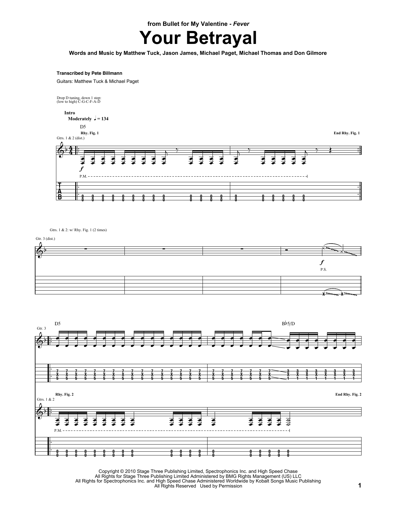 Bullet For My Valentine Your Betrayal sheet music notes and chords arranged for Guitar Tab