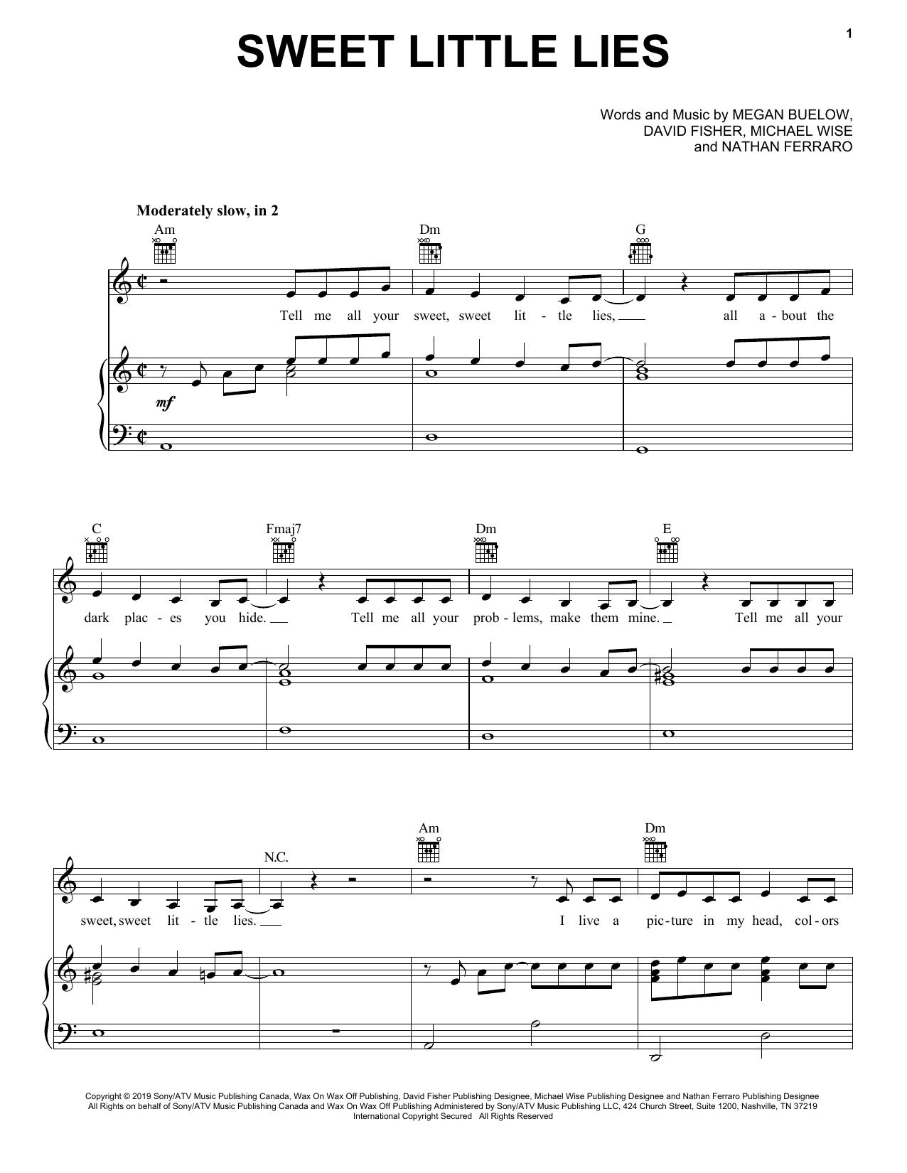 bülow Sweet Little Lies sheet music notes and chords arranged for Piano, Vocal & Guitar Chords (Right-Hand Melody)