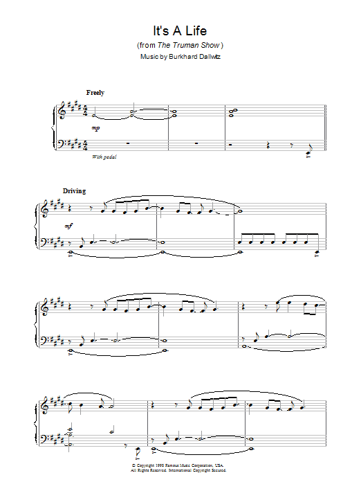 Burkhard Dallwitz It's A Life (from The Truman Show) sheet music notes and chords arranged for Piano Solo