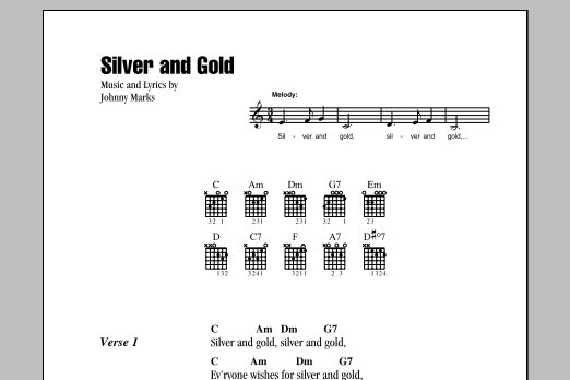 Burl Ives Silver And Gold sheet music notes and chords arranged for Guitar Chords/Lyrics