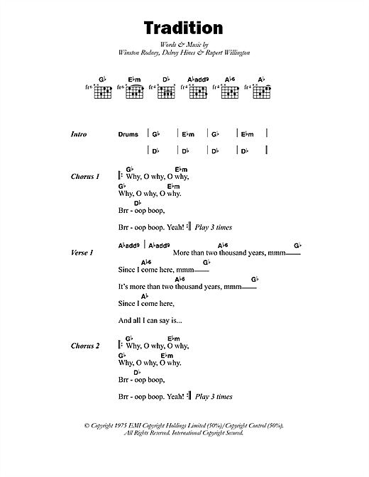 Burning Spear Tradition sheet music notes and chords arranged for Guitar Chords/Lyrics