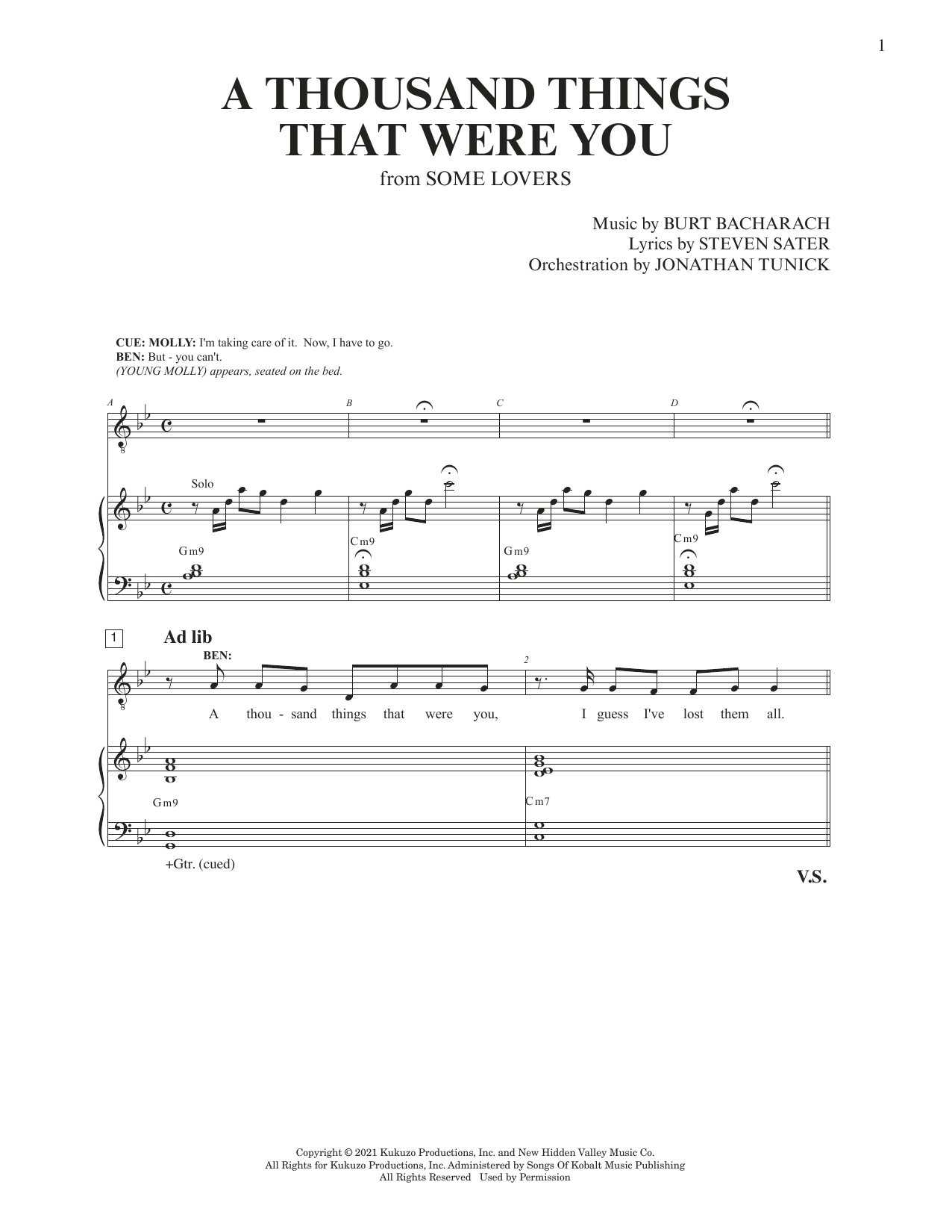 Burt Bacharach & Steven Sater A Thousand Things That Were You (from Some Lovers) sheet music notes and chords arranged for Piano & Vocal