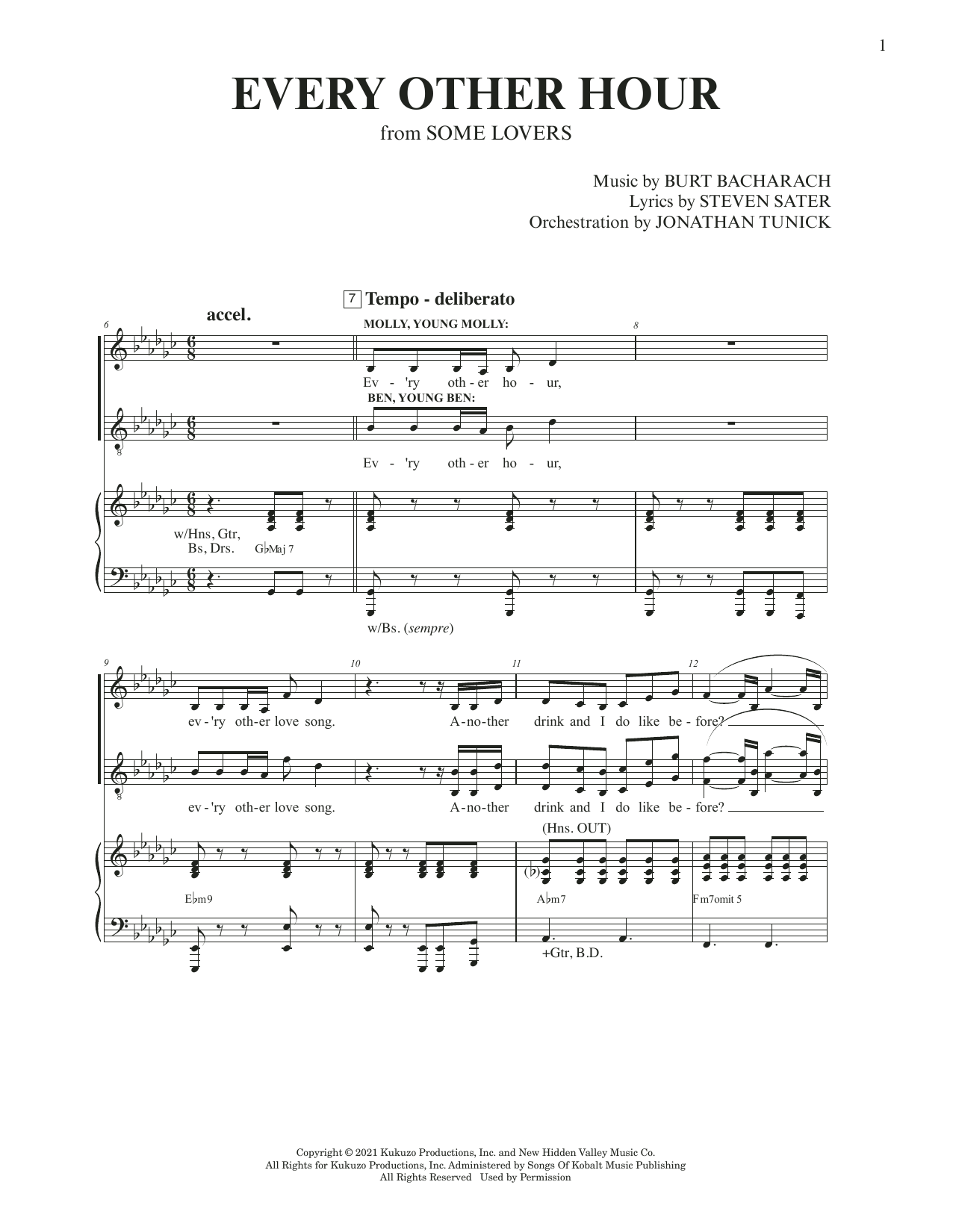 Burt Bacharach & Steven Sater Every Other Hour (from Some Lovers) sheet music notes and chords arranged for Piano & Vocal