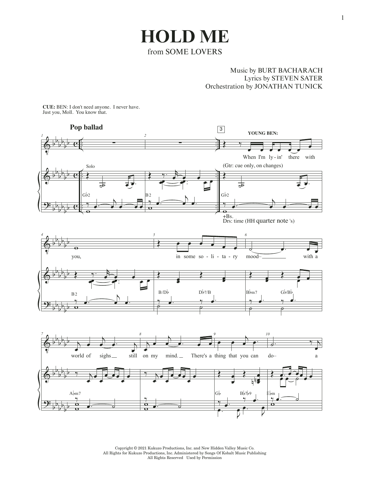 Burt Bacharach & Steven Sater Hold Me (from Some Lovers) sheet music notes and chords arranged for Piano & Vocal