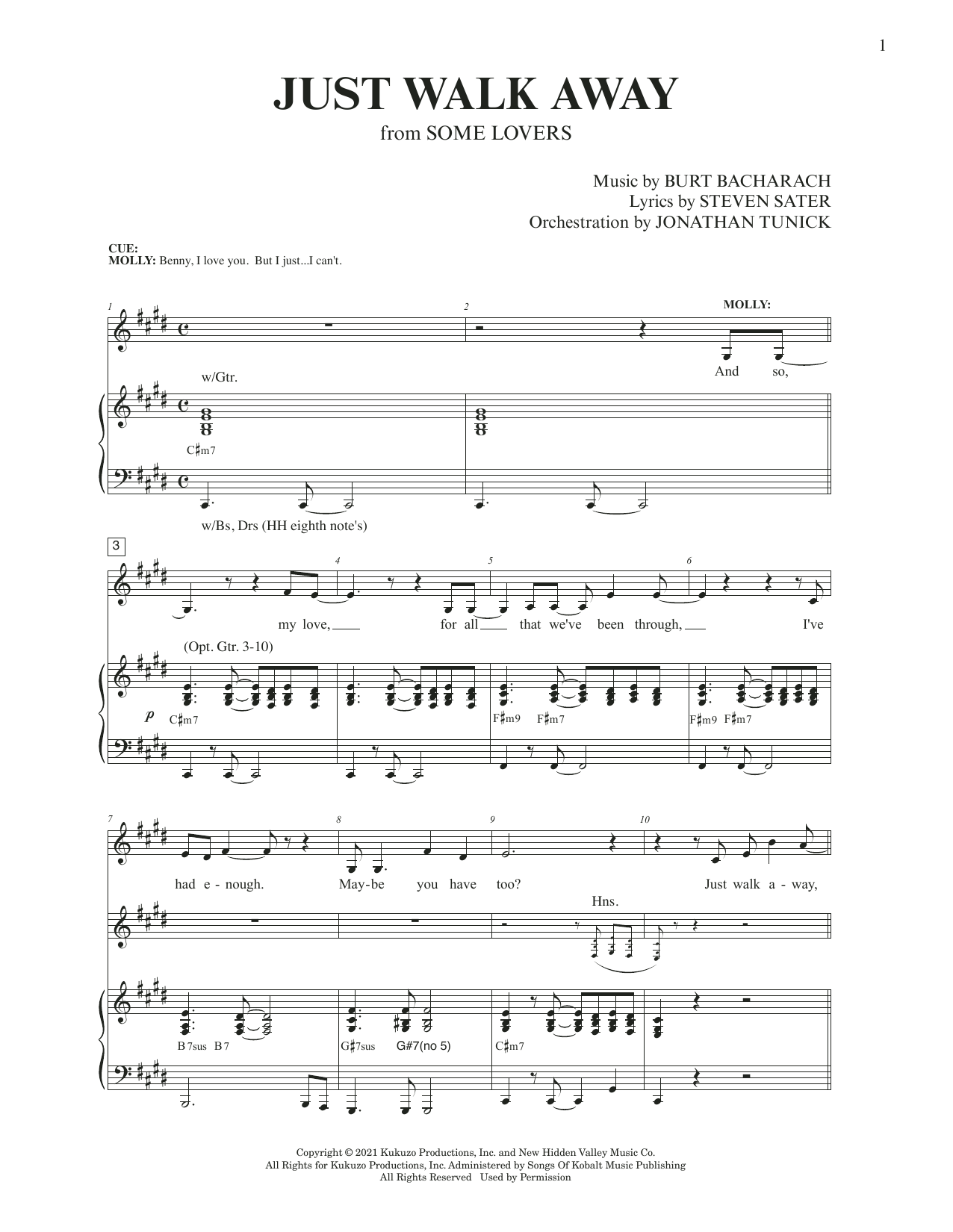 Burt Bacharach & Steven Sater Just Walk Away (from Some Lovers) sheet music notes and chords arranged for Piano & Vocal