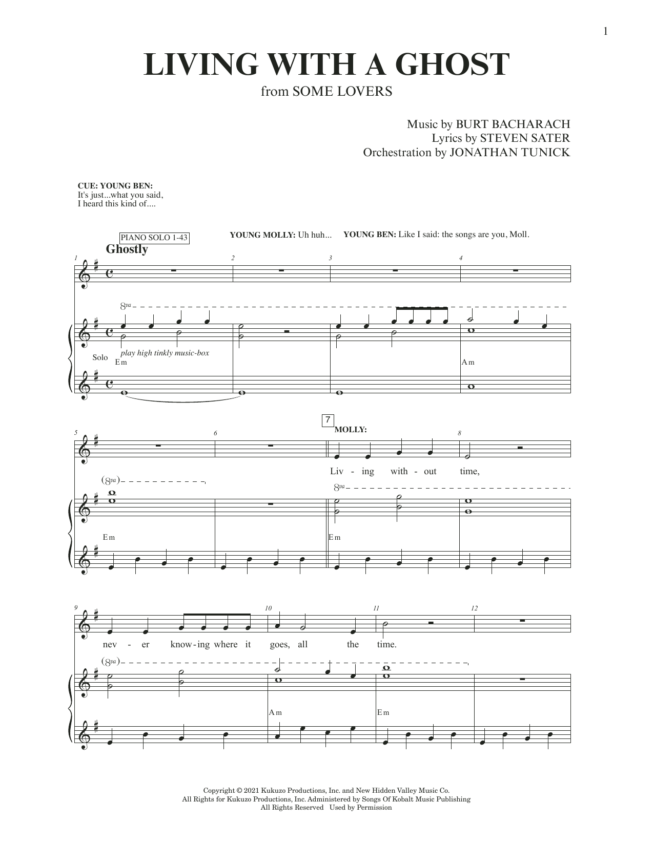 Burt Bacharach & Steven Sater Living With A Ghost (from Some Lovers) sheet music notes and chords arranged for Piano & Vocal