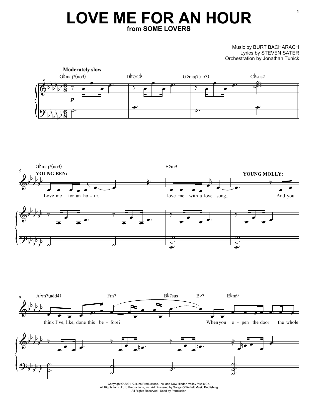 Burt Bacharach & Steven Sater Love Me For An Hour (from Some Lovers) sheet music notes and chords arranged for Piano & Vocal