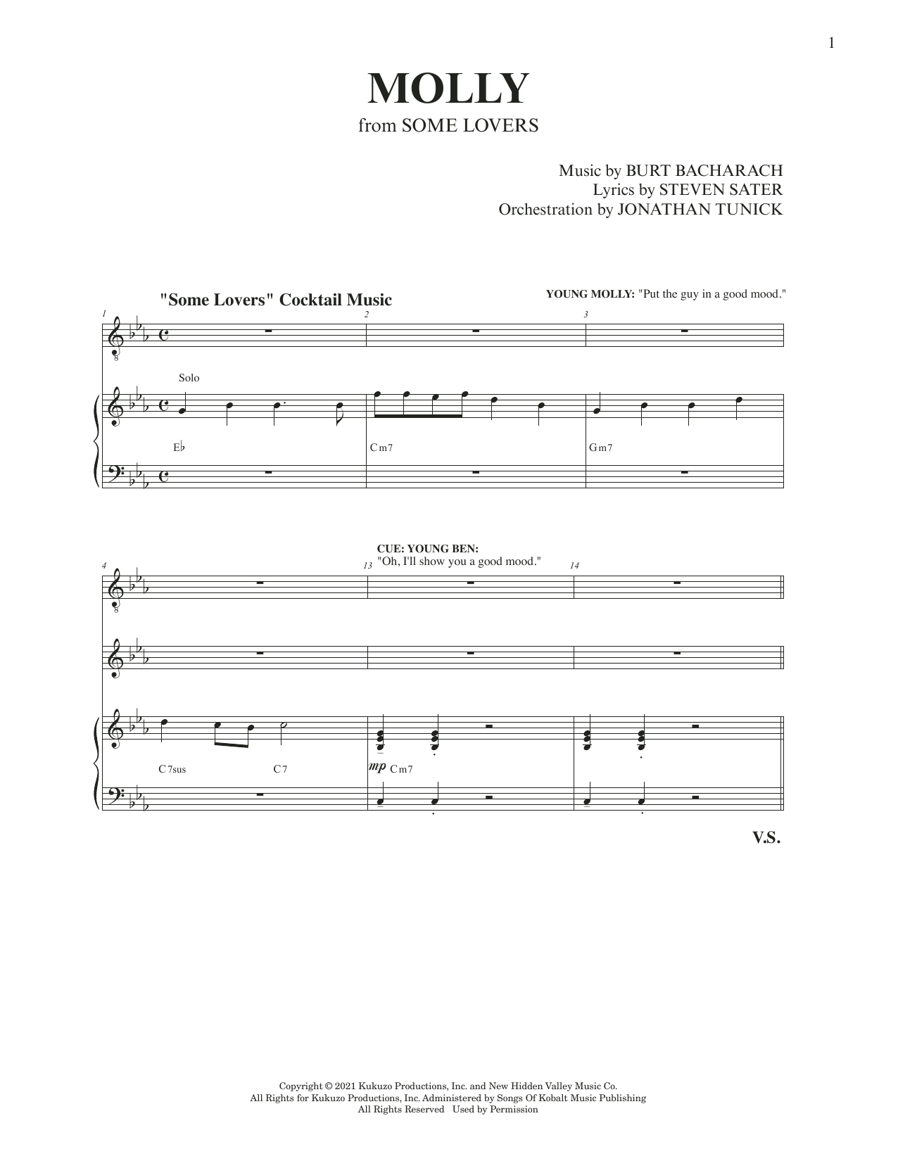 Burt Bacharach & Steven Sater Molly (from Some Lovers) sheet music notes and chords arranged for Piano & Vocal
