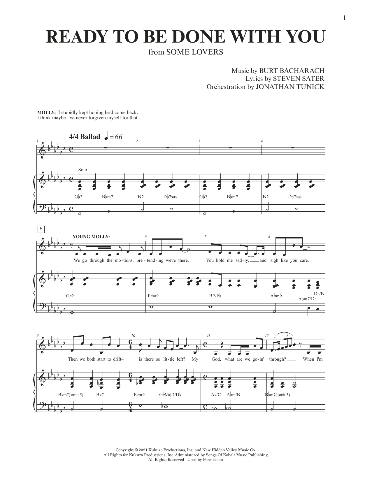 Burt Bacharach & Steven Sater Ready To Be Done With You (from Some Lovers) sheet music notes and chords arranged for Piano & Vocal