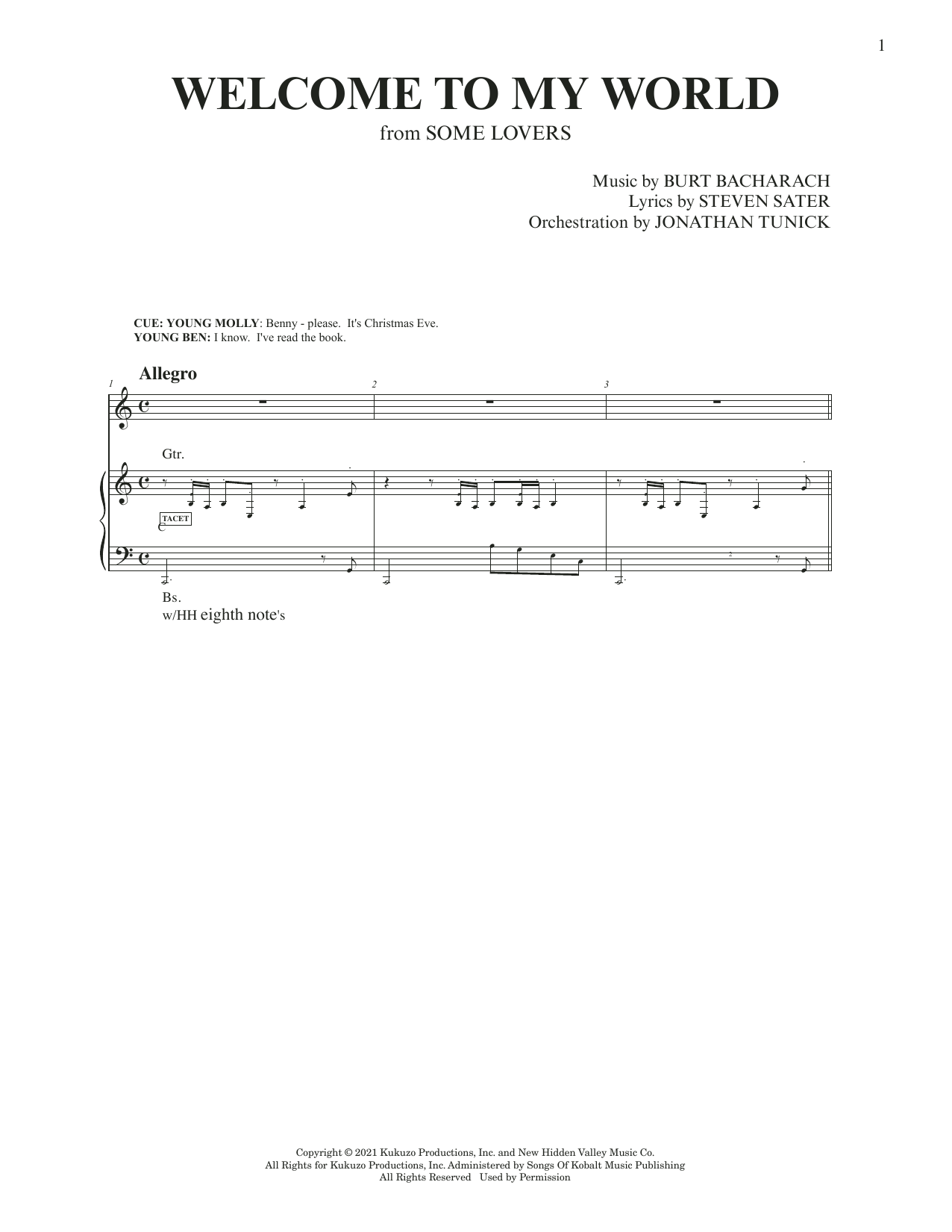 Burt Bacharach & Steven Sater Welcome To My World (from Some Lovers) sheet music notes and chords arranged for Piano & Vocal
