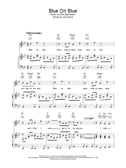 Burt Bacharach Blue On Blue sheet music notes and chords arranged for Piano, Vocal & Guitar Chords