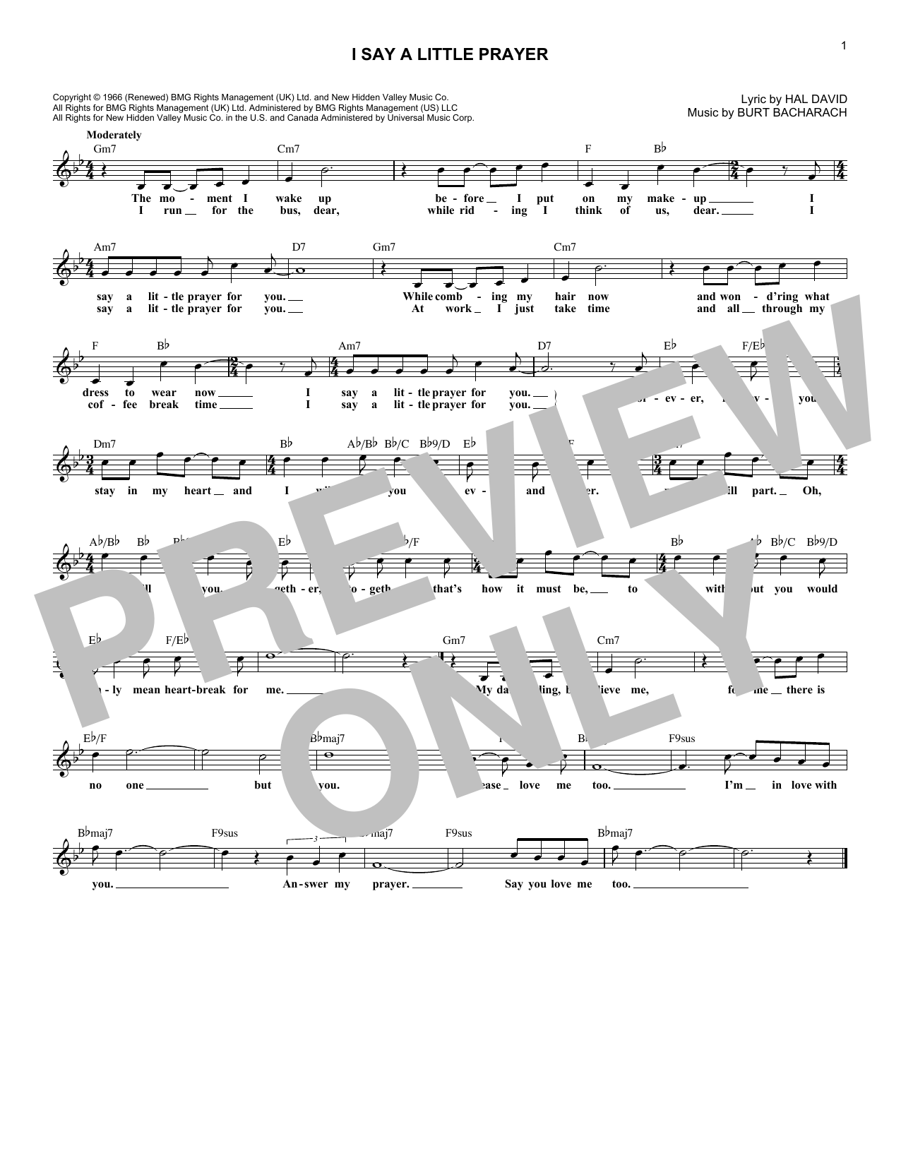 Burt Bacharach I Say A Little Prayer sheet music notes and chords arranged for Lead Sheet / Fake Book