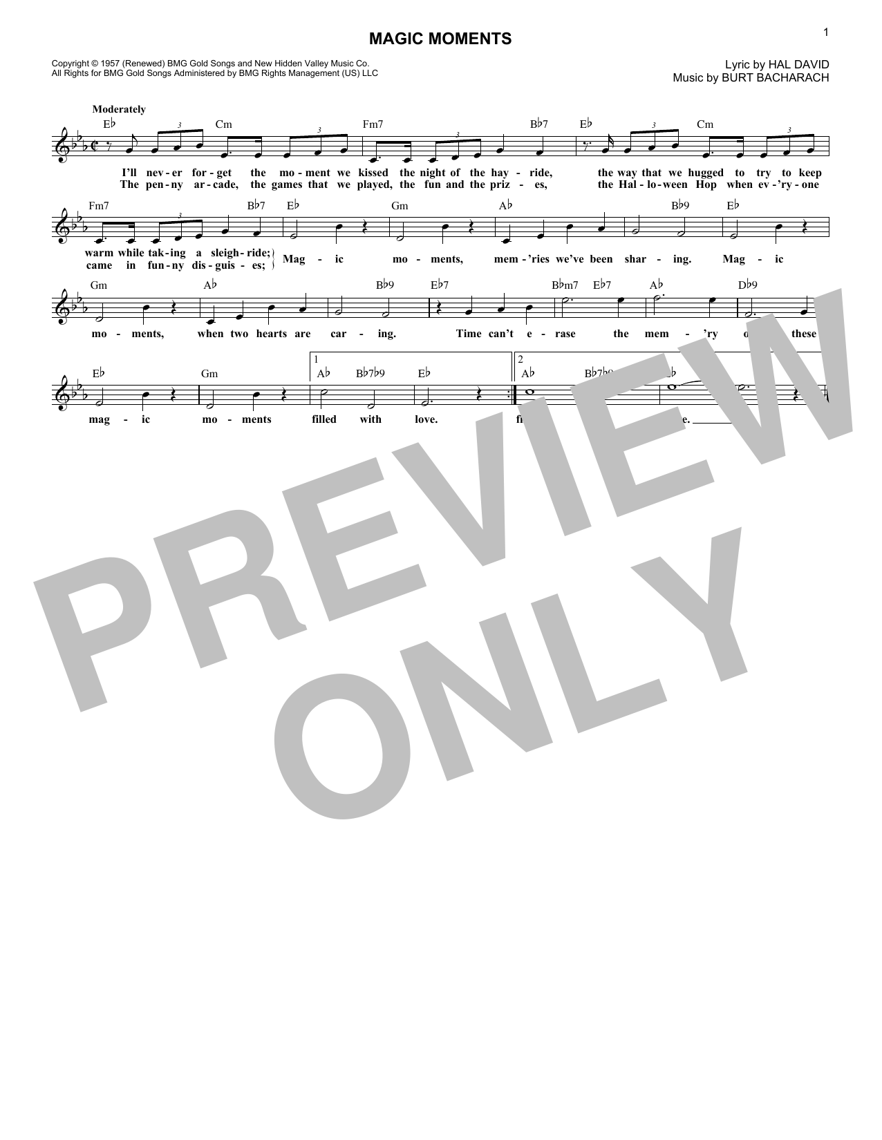 Burt Bacharach Magic Moments sheet music notes and chords arranged for Lead Sheet / Fake Book