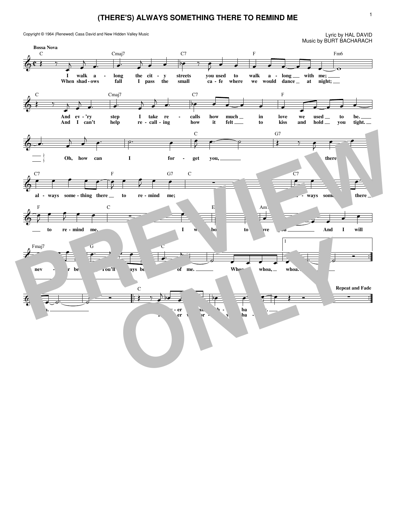 Burt Bacharach (There's) Always Something There To Remind Me sheet music notes and chords arranged for Lead Sheet / Fake Book