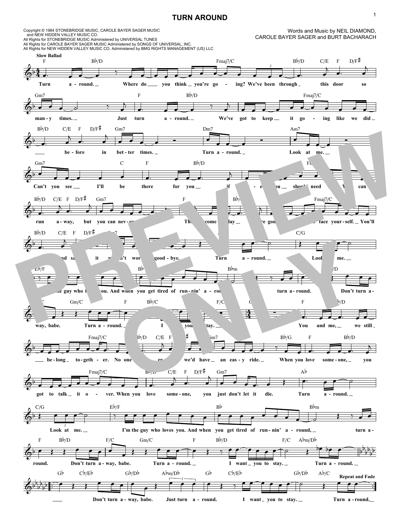 Burt Bacharach Turn Around sheet music notes and chords arranged for Lead Sheet / Fake Book
