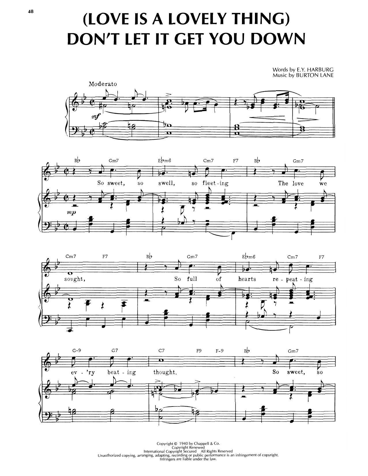 Burton Lane Don't Let It Get You Down (from Laffing Room Only) sheet music notes and chords arranged for Piano, Vocal & Guitar Chords (Right-Hand Melody)