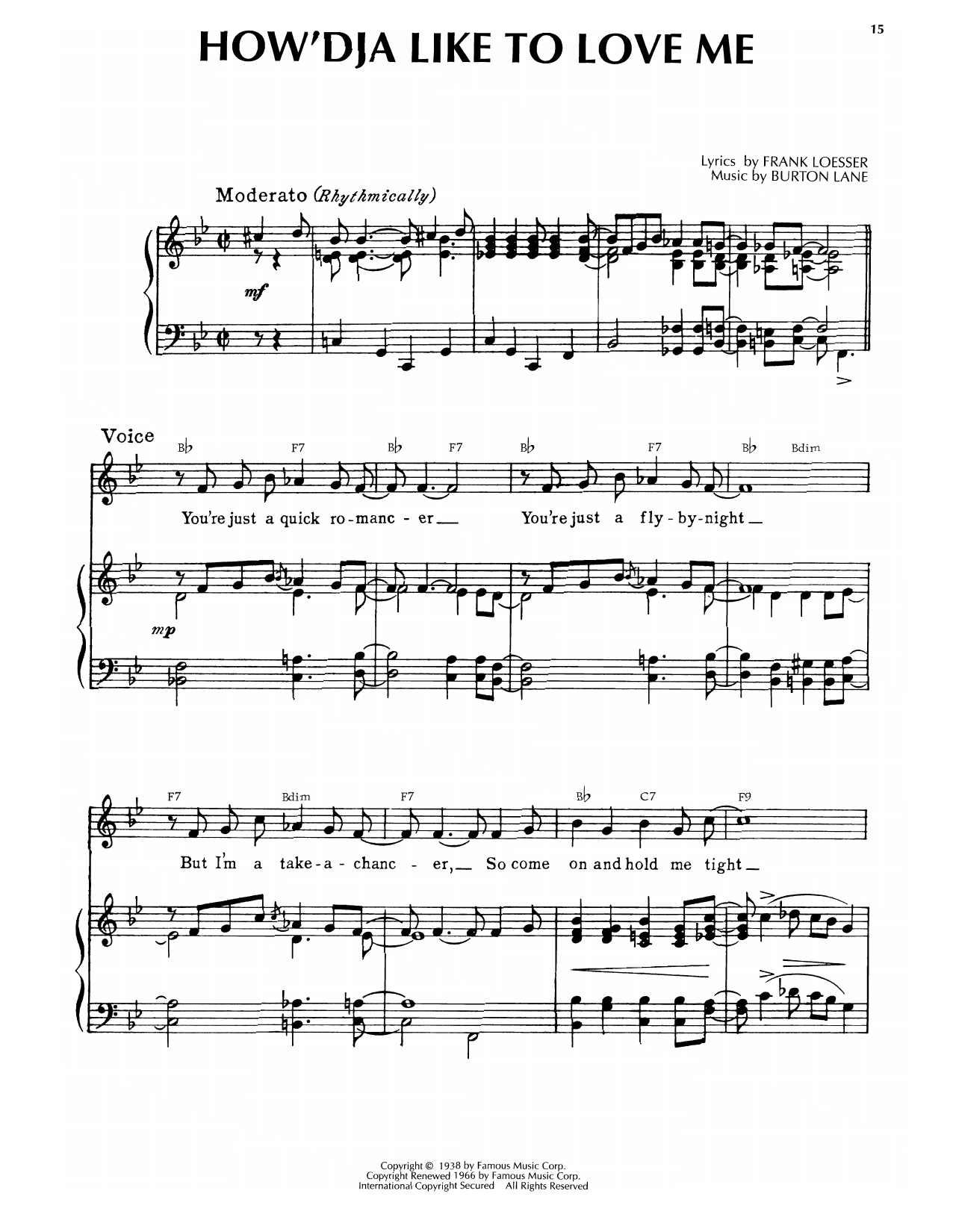 Burton Lane How'Dja Like To Love Me (from College Swing) sheet music notes and chords arranged for Piano, Vocal & Guitar Chords (Right-Hand Melody)