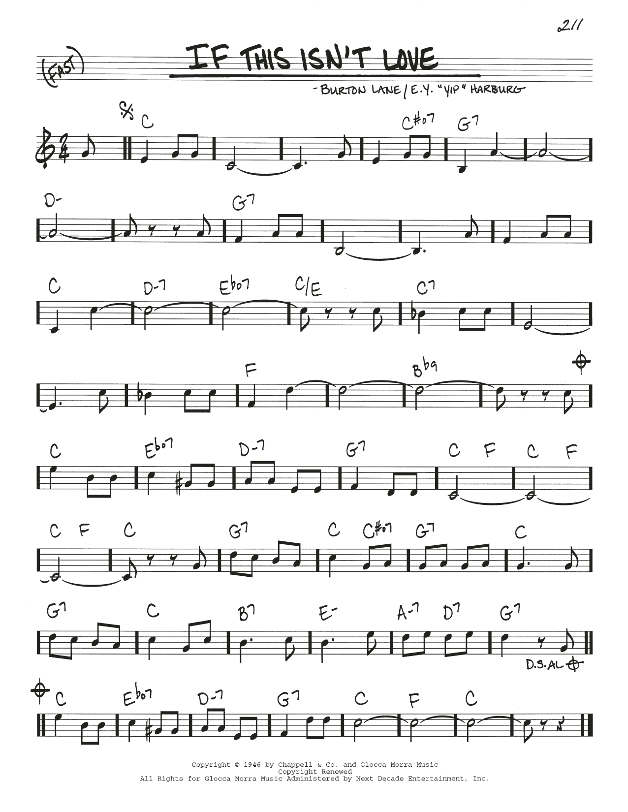 Burton Lane If This Isn't Love sheet music notes and chords arranged for Real Book – Melody & Chords