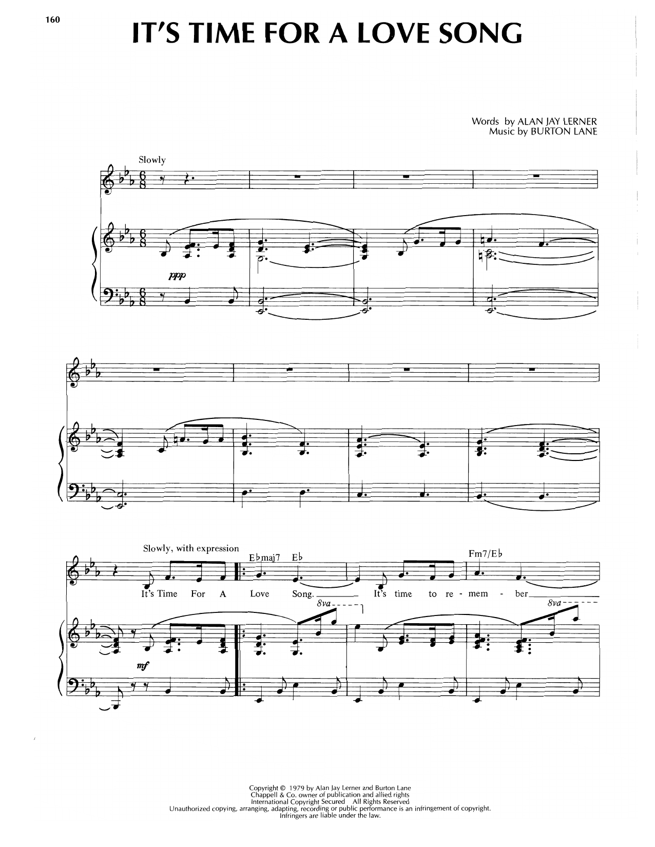 Burton Lane It's Time For A Love Song sheet music notes and chords arranged for Piano, Vocal & Guitar Chords (Right-Hand Melody)