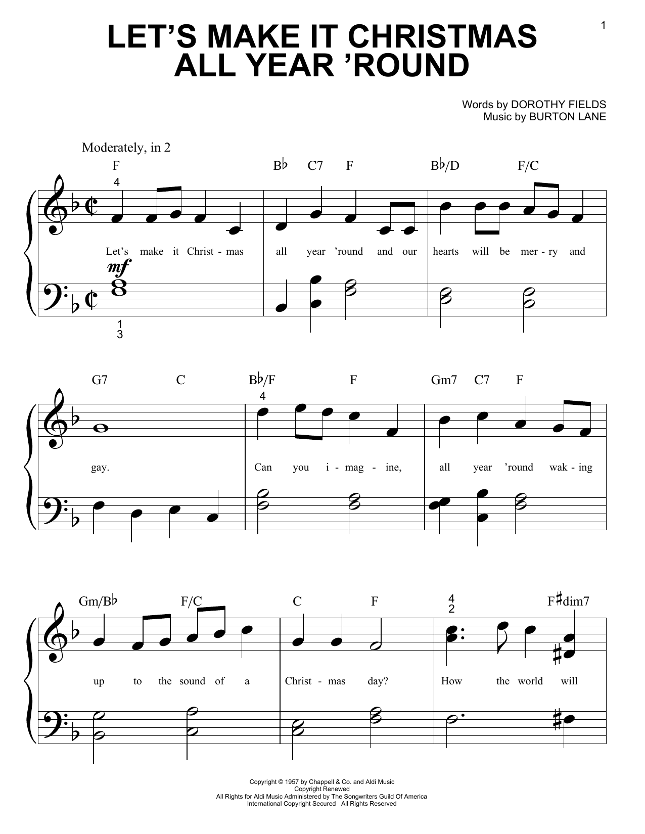 Burton Lane Let's Make It Christmas All Year 'Round sheet music notes and chords arranged for Piano, Vocal & Guitar Chords (Right-Hand Melody)