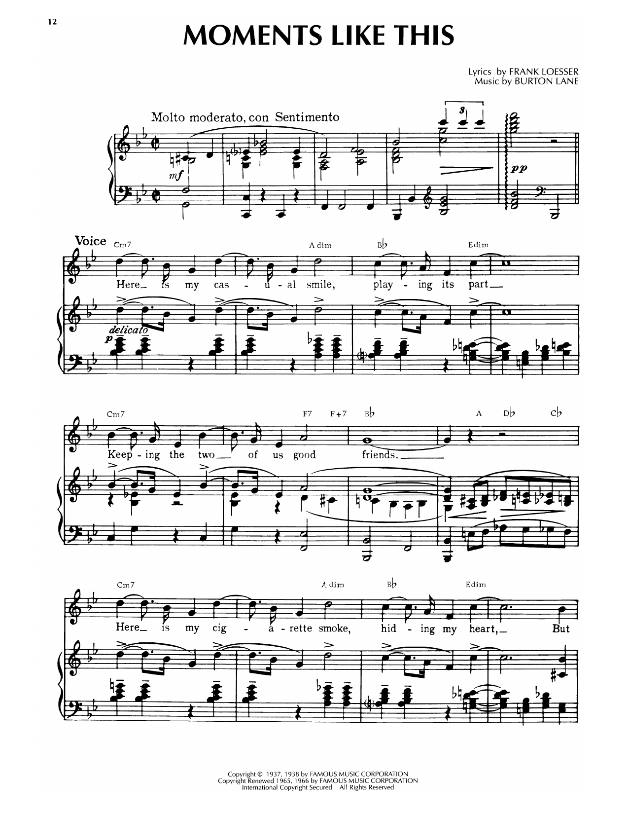Burton Lane Moments Like This (from College Swing) sheet music notes and chords arranged for Piano, Vocal & Guitar Chords (Right-Hand Melody)