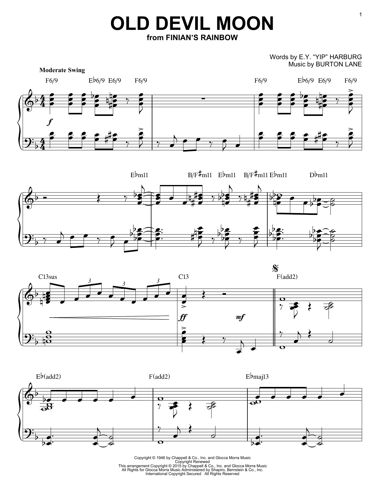 Burton Lane Old Devil Moon [Jazz version] (arr. Brent Edstrom) sheet music notes and chords arranged for Piano Solo