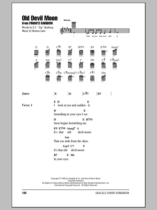 Burton Lane Old Devil Moon sheet music notes and chords arranged for Trombone Solo