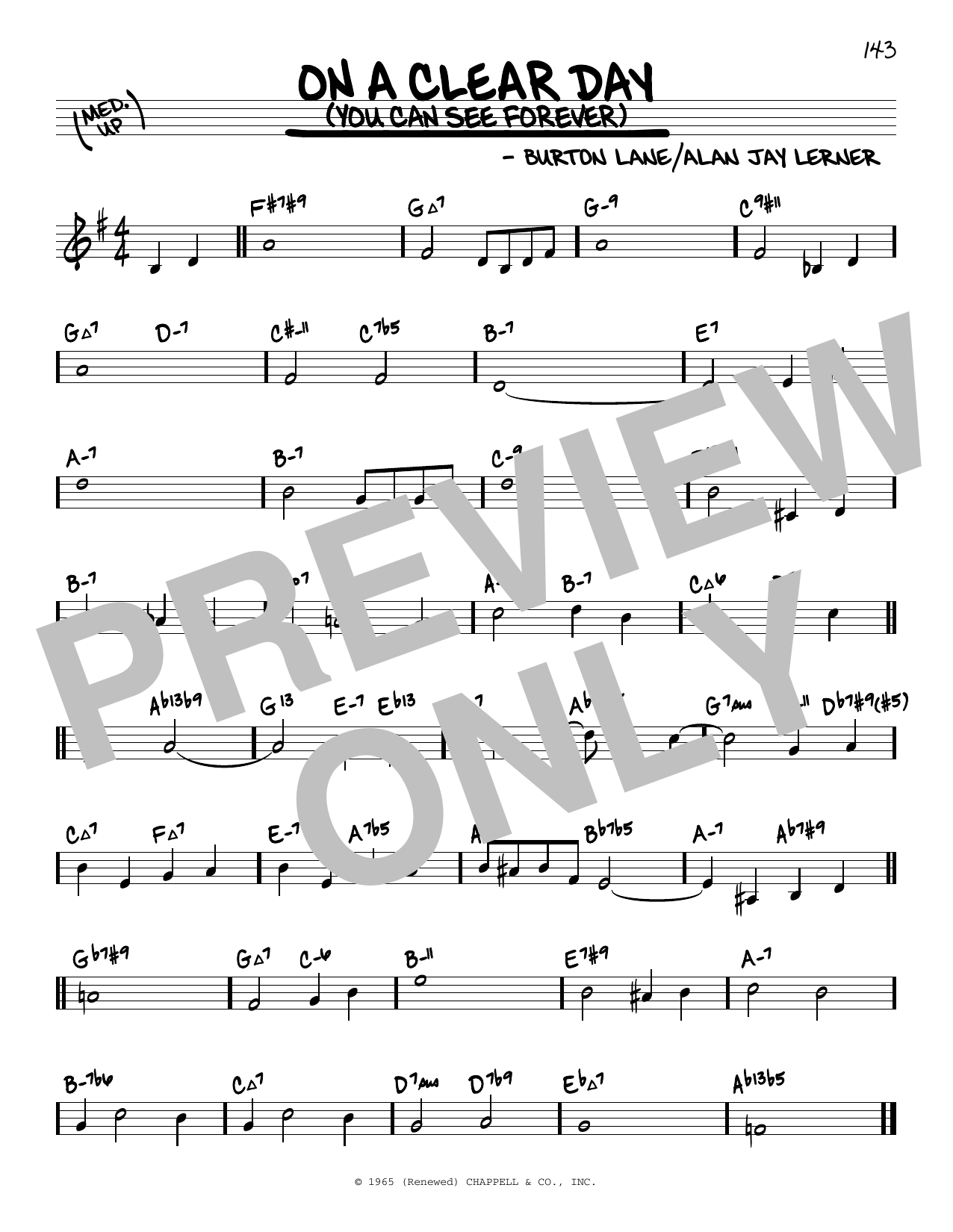 Burton Lane On A Clear Day (You Can See Forever) (arr. David Hazeltine) sheet music notes and chords arranged for Real Book – Enhanced Chords