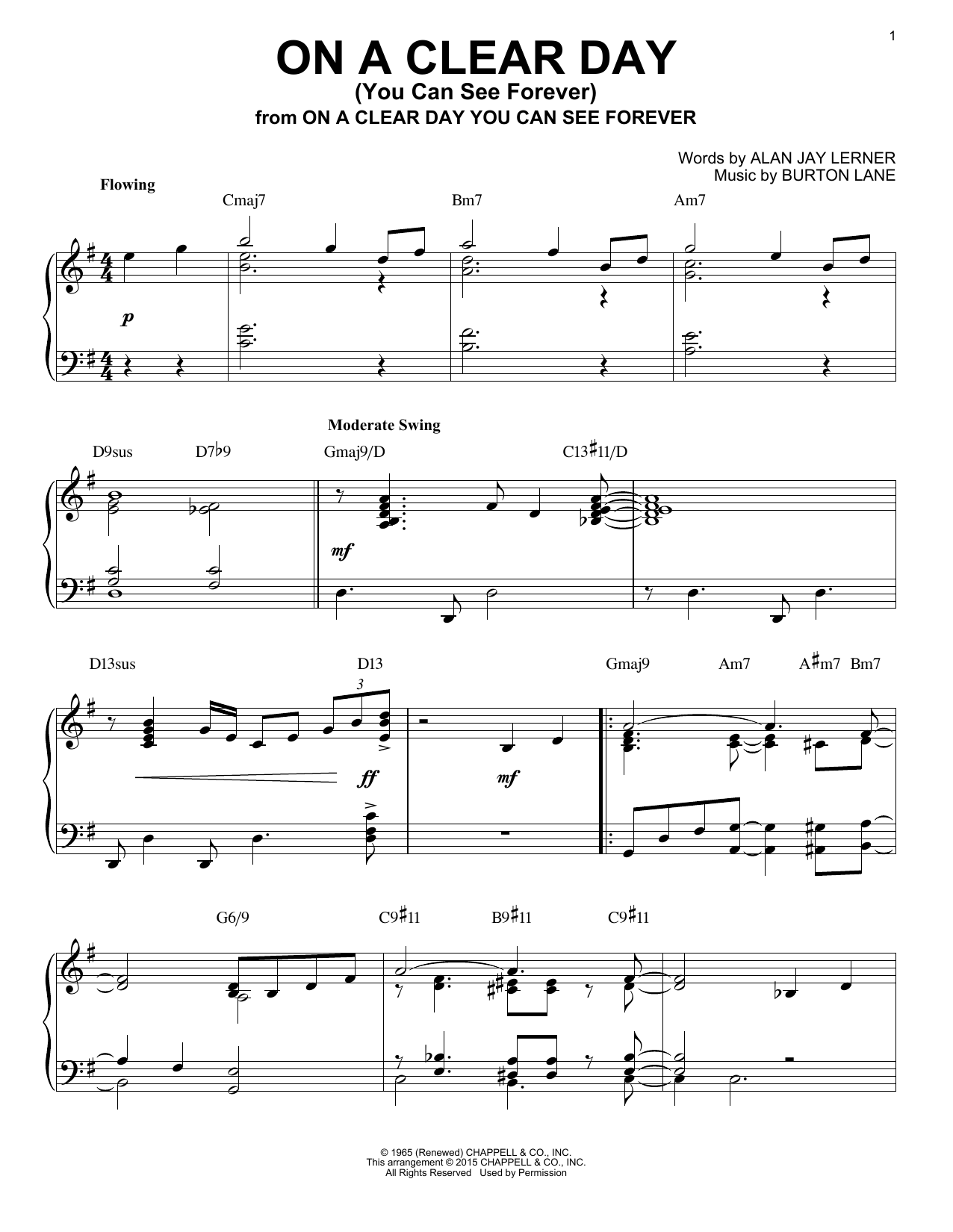 Burton Lane On A Clear Day (You Can See Forever) [Jazz version] (arr. Brent Edstrom) sheet music notes and chords arranged for Piano Solo