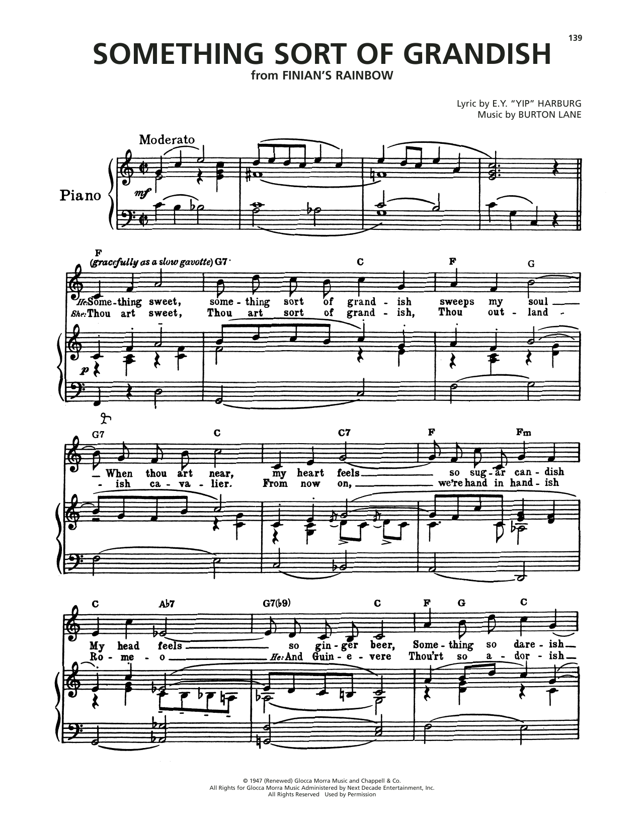Burton Lane Something Sort Of Grandish (from Finian's Rainbow) sheet music notes and chords arranged for Piano, Vocal & Guitar Chords (Right-Hand Melody)