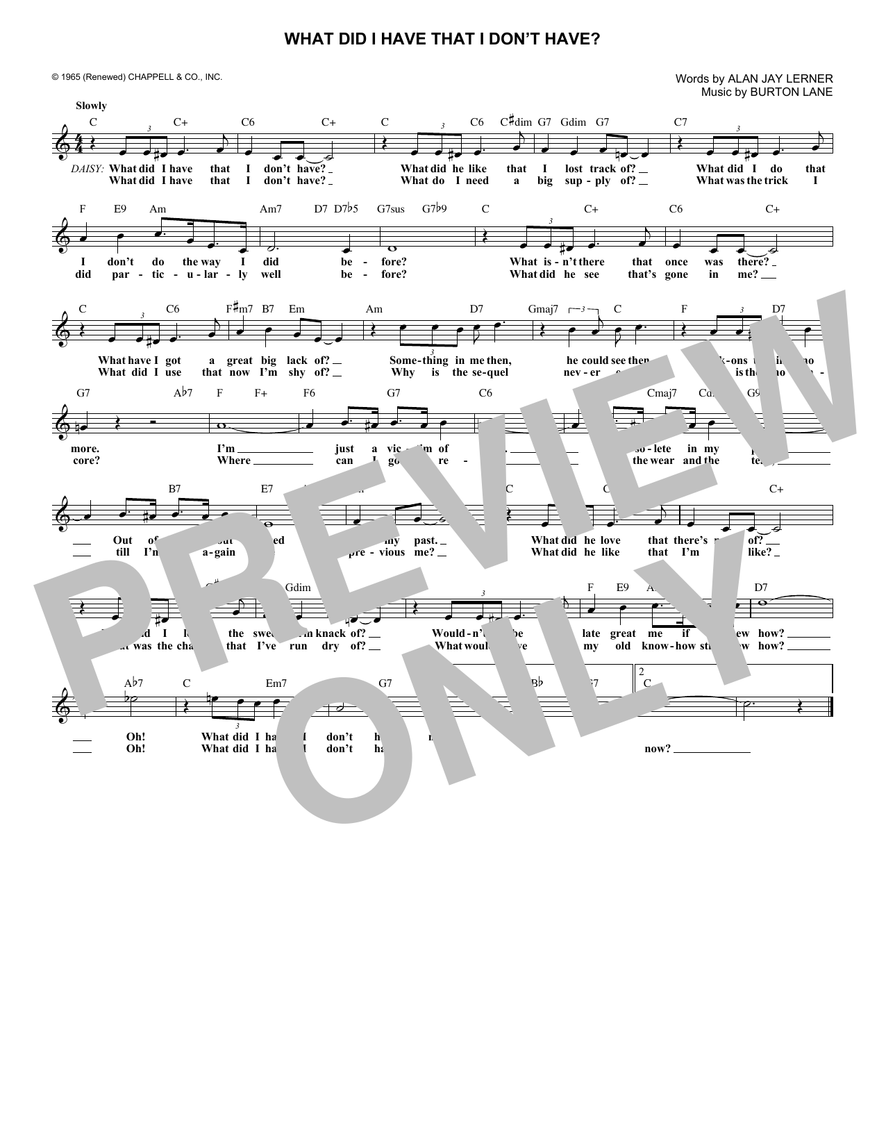 Burton Lane What Did I Have That I Don't Have? (from On A Clear Day You Can See Forever) sheet music notes and chords arranged for Lead Sheet / Fake Book