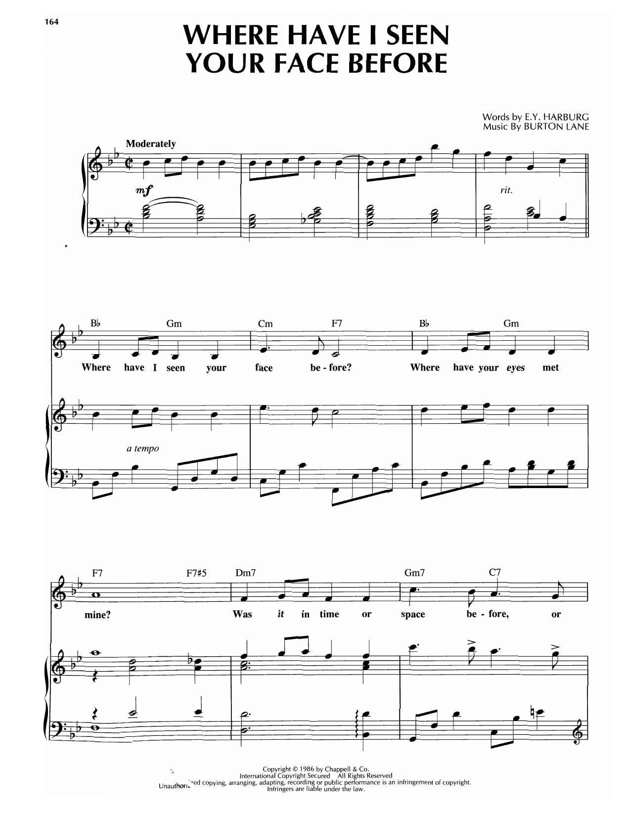 Burton Lane Where Have I Seen Your Face Before sheet music notes and chords arranged for Piano, Vocal & Guitar Chords (Right-Hand Melody)