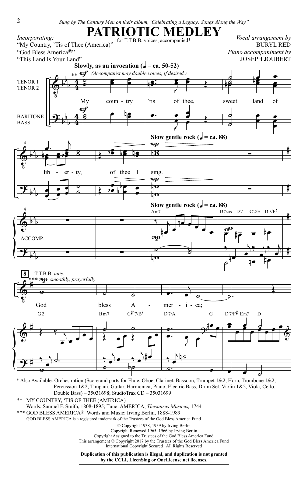 Buryl Red Patriotic Medley sheet music notes and chords arranged for TTBB Choir