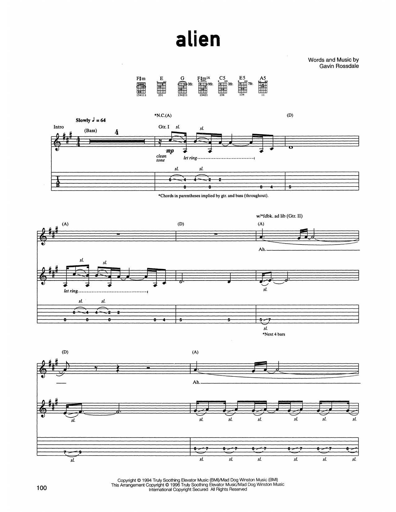 Bush Alien sheet music notes and chords arranged for Guitar Tab