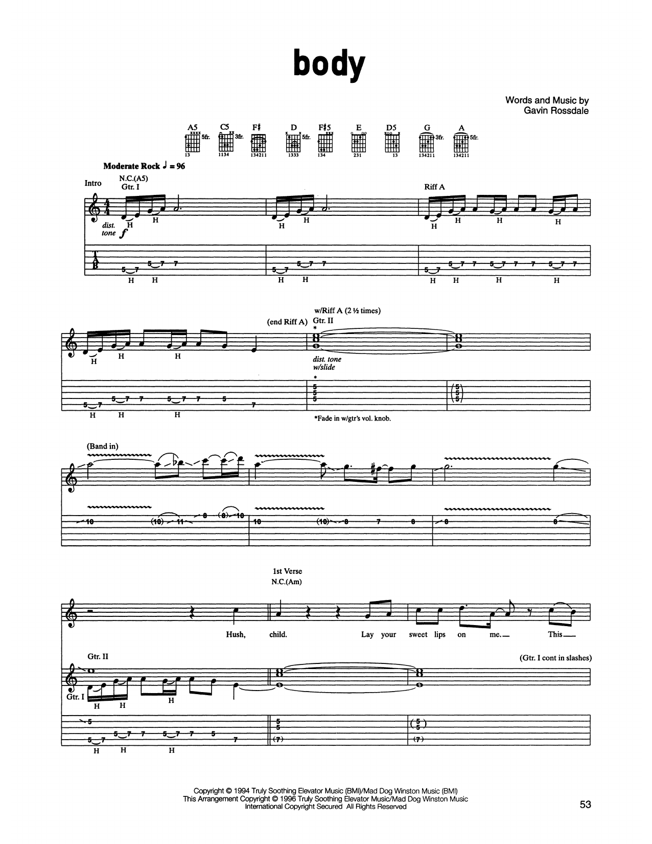 Bush Body sheet music notes and chords arranged for Guitar Tab