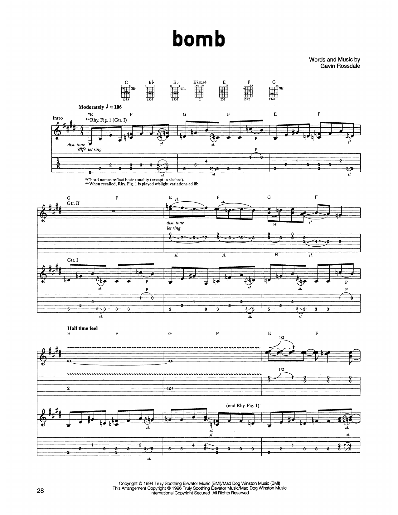 Bush Bomb sheet music notes and chords arranged for Guitar Tab