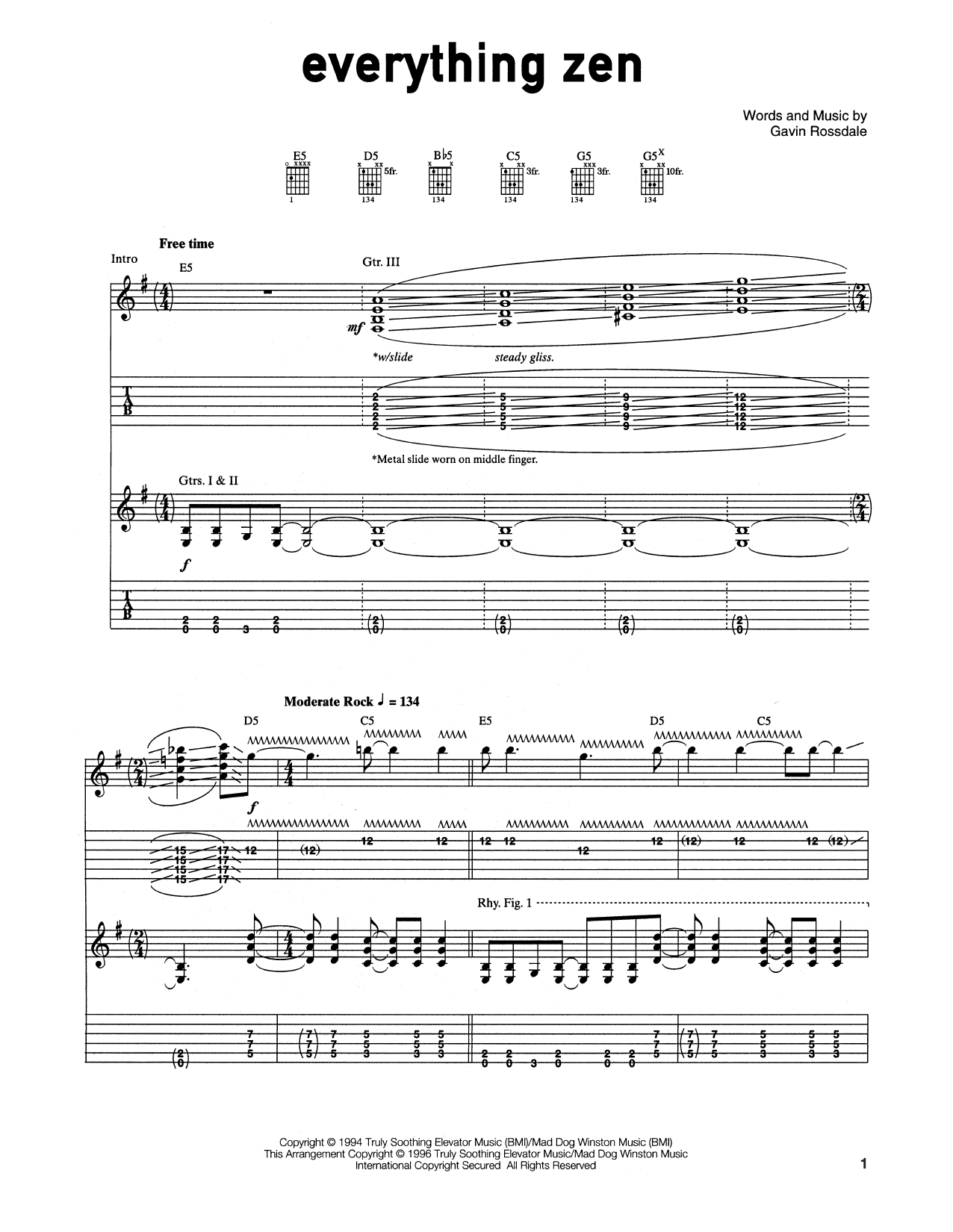 Bush Everything Zen sheet music notes and chords arranged for Guitar Tab
