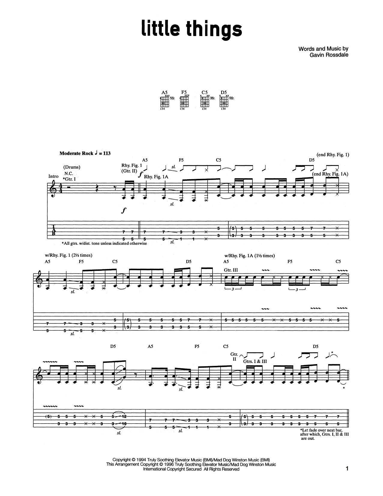 Bush Little Things sheet music notes and chords arranged for Guitar Tab