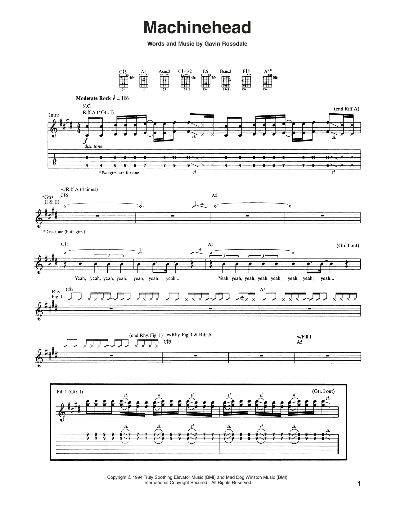 Bush Machinehead sheet music notes and chords arranged for Guitar Tab